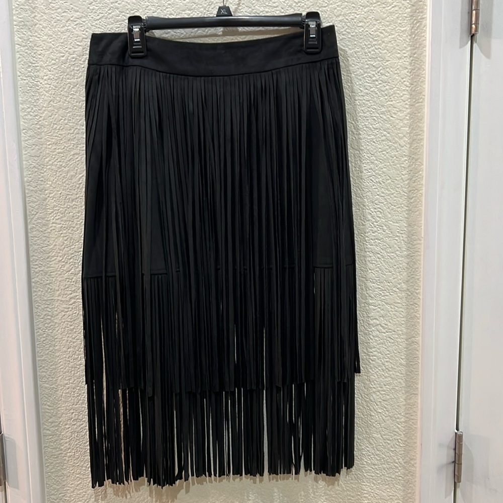 Zara Faux Suede Layered Fringe Bohemian Skirt
